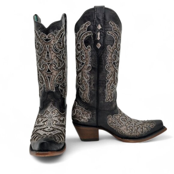Corral Women's Size 7 Black Dual Tone Inlay Intricate Embroidery Western Boots - Picture 9 of 15